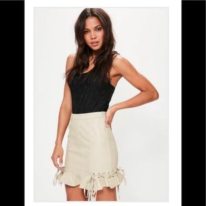 Missguided Cream Faux Leather Frill Lace Up Mini